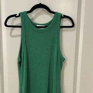 Green Ribbed Sleeveless Dress